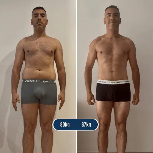 Transformación: 80 kg a 67 kg