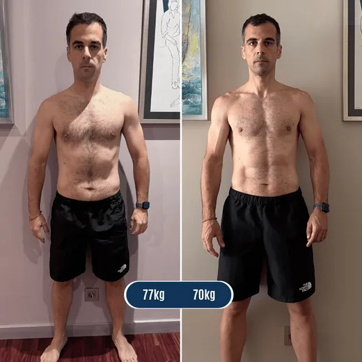 Transformación: 77 kg a 70 kg